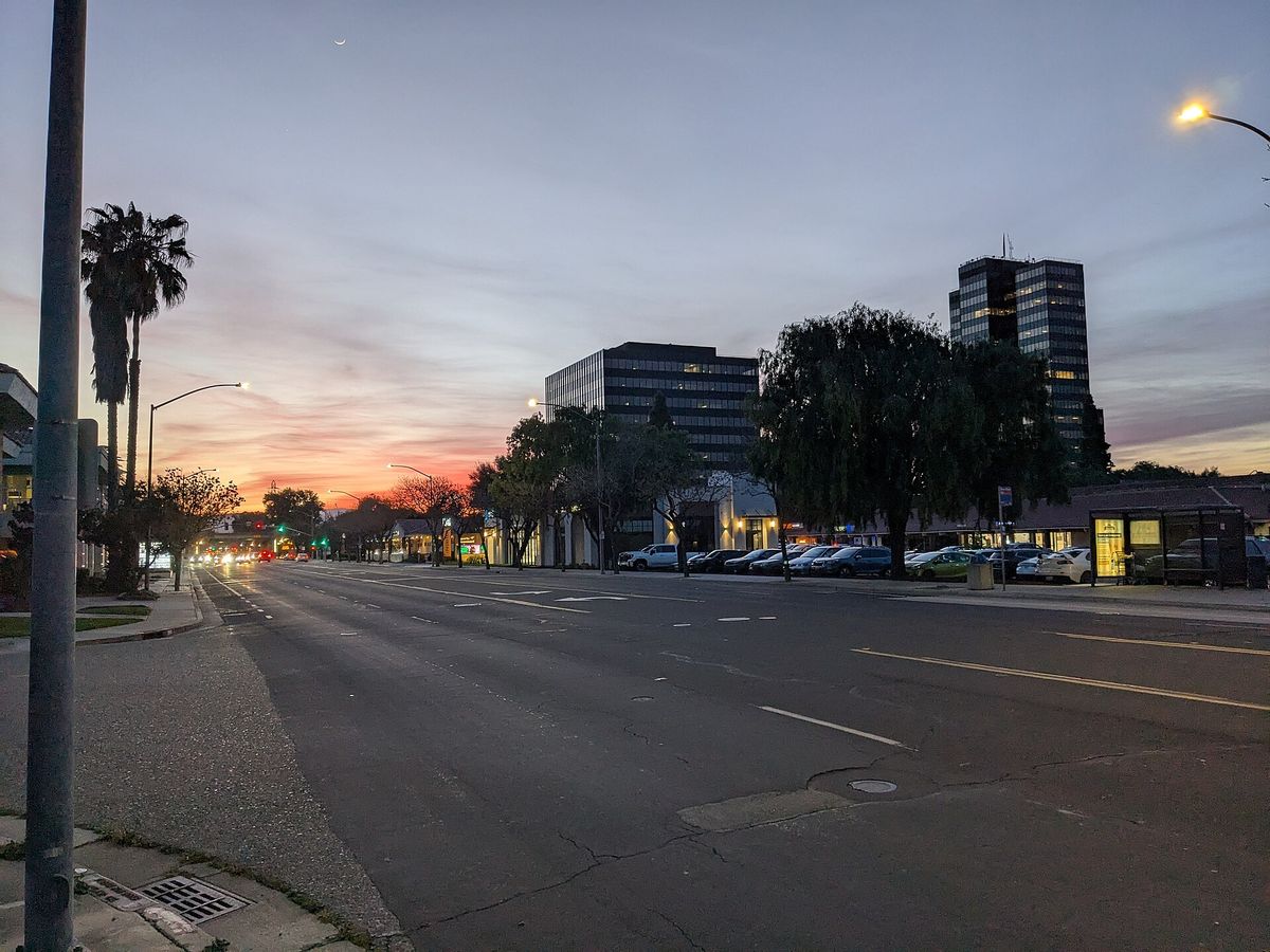 Campbell Avenue at sunset, looking west toward the hills