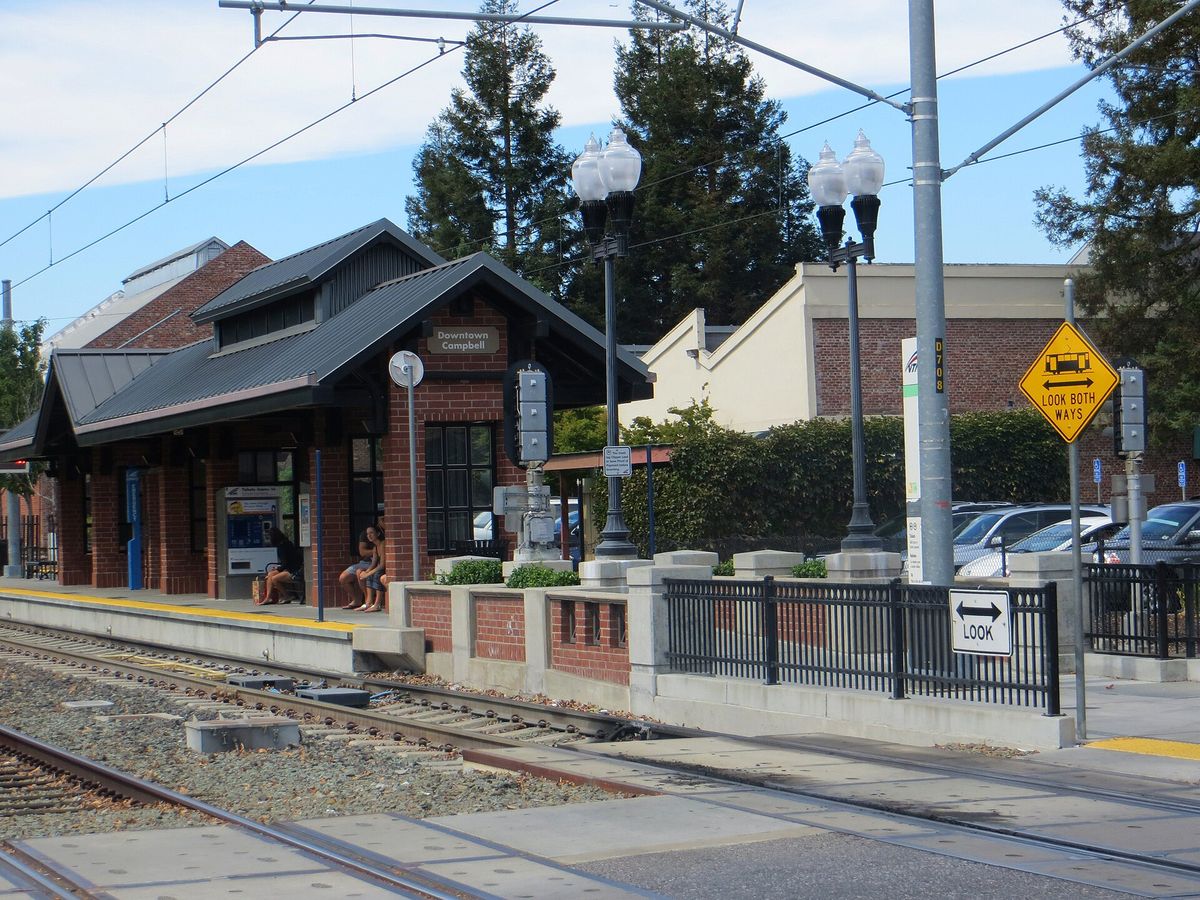 The brick shelter of the Downtown Campbell light rail station