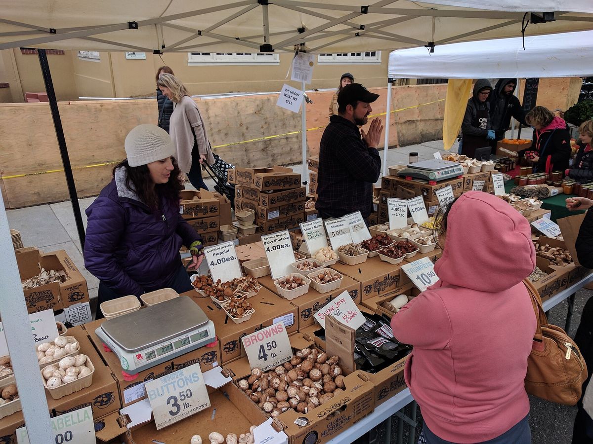 A mushroom stand at the Campbell farmers' market